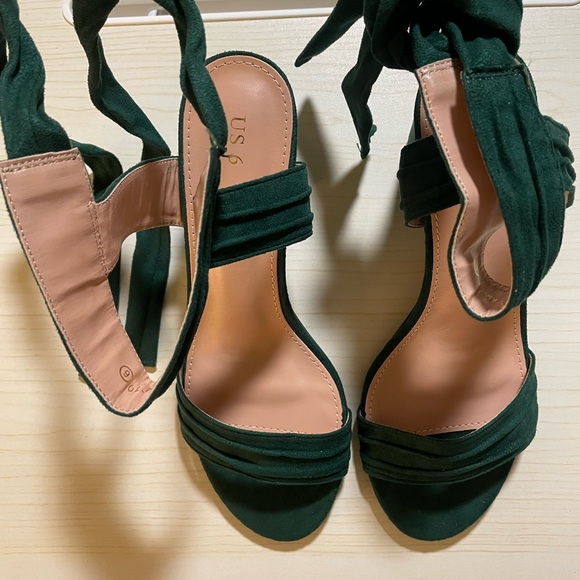 Allegra K Green Heels Elegant Slingback Design - Picture 1 of 5